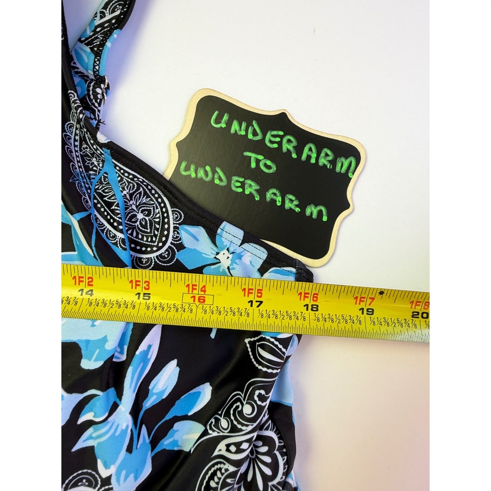 Floral Paisley Tankini Swimsuit Set 18W Black Blue Modest Swim Dress Bike Shorts - Picture 7 of 13